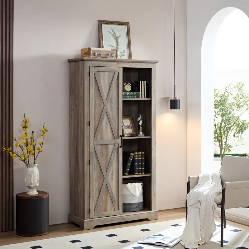 Tall Storage Cabinet Barn Door Storage Country Wood Rustic — photo 2