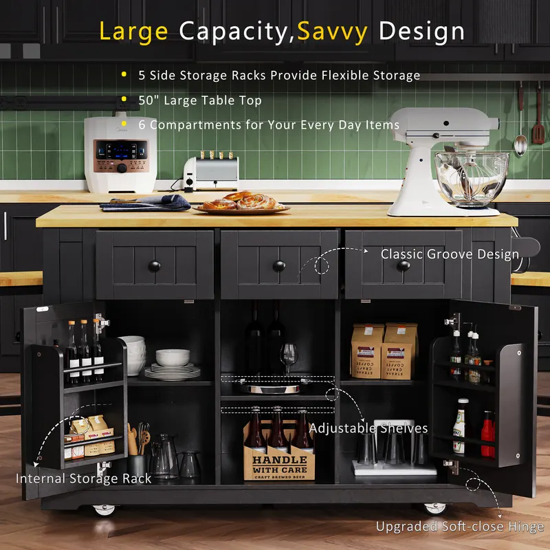 K&k 53inch Large Kitchen Island with Drop Leaf — photo 4