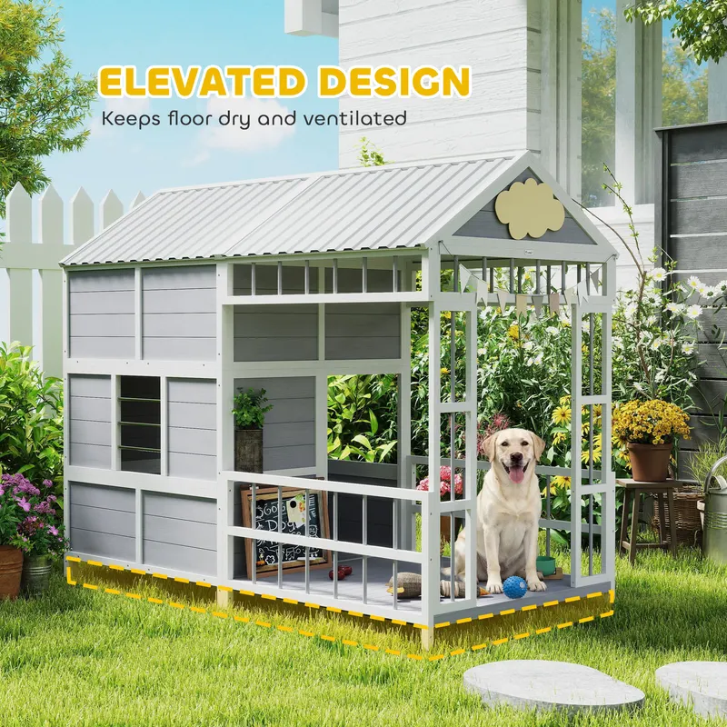79"L Large Dog House Outdoor — Wooden Dog Kennel with Porch — photo 5