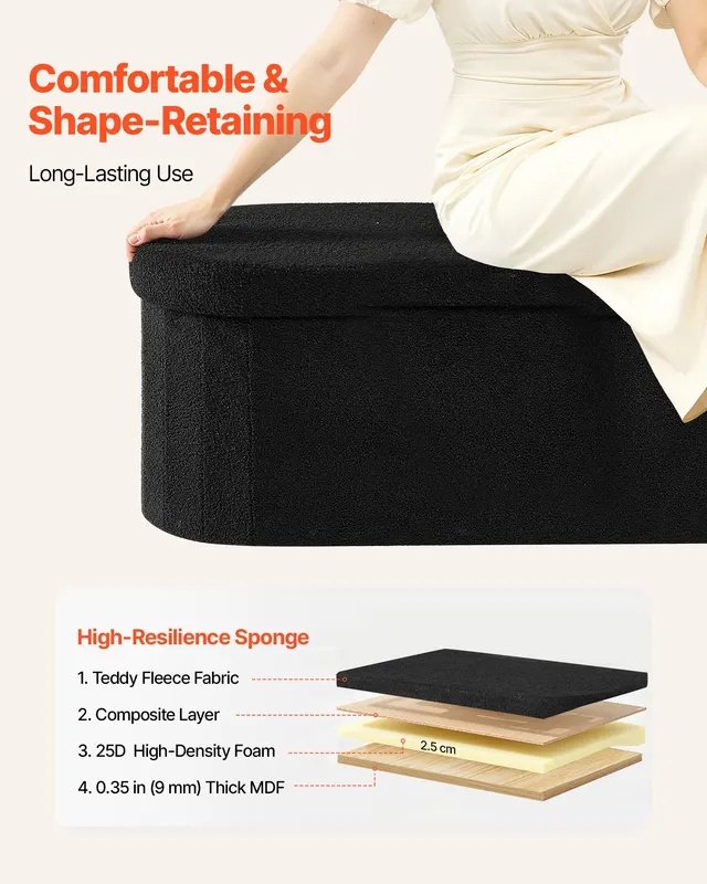 Oval Storage Ottoman Bench — Foldable Teddy Fleece End of Bed — photo 2