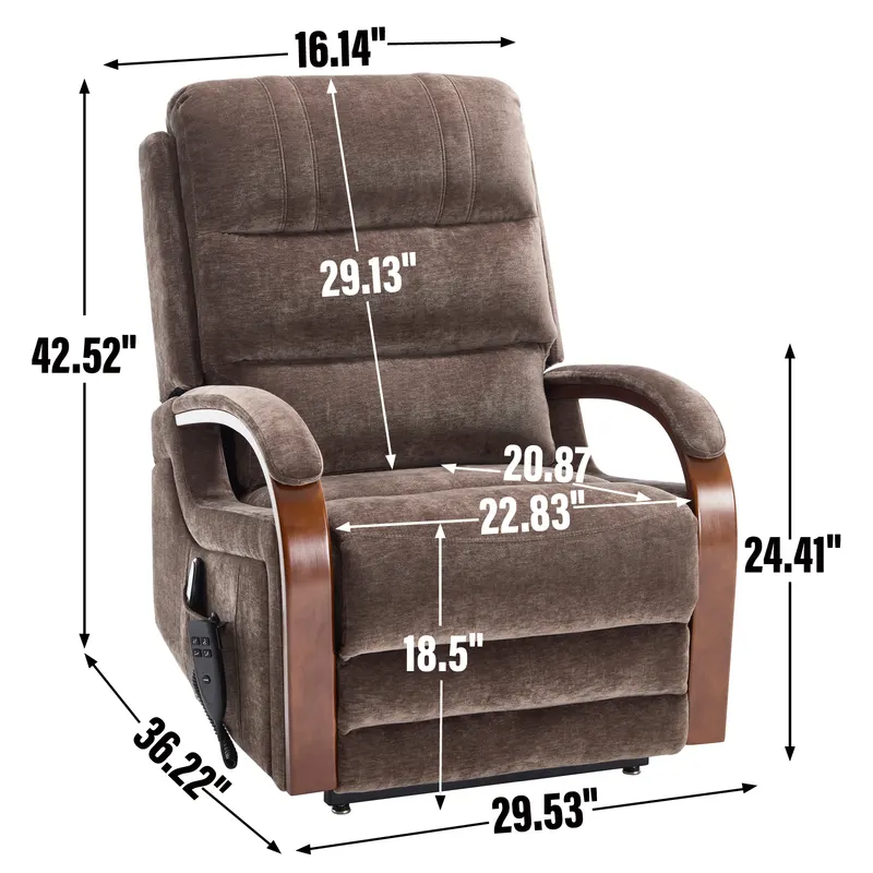 Power Brown Chenille Lift Recliner Chair Dual Motor Infinite — photo 5