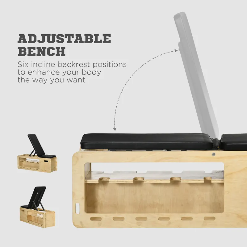 Wooden Workout Bench with Dumbbell Rack and Resistance Bands β photo 8