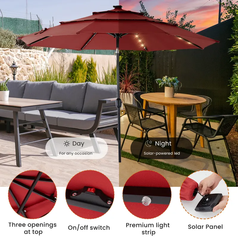 10FT 3-Tier Solar Patio Umbrella with 32 LED Lights β photo 7