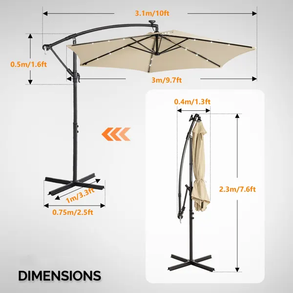 10FT Round Banana Hanging Patio Umbrella with 18 LED Lights β photo 6
