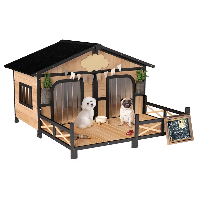 Dog House Outdoor — Wooden Dog Kennel Weatherproof with Porch