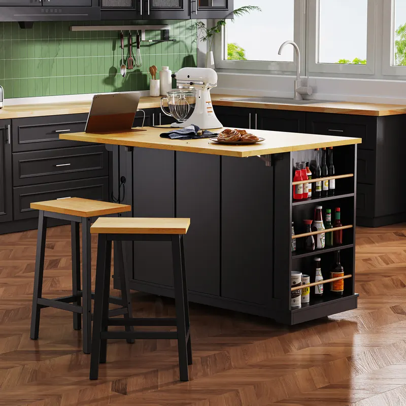 K&k 53inch Large Kitchen Island with Drop Leaf — photo 3