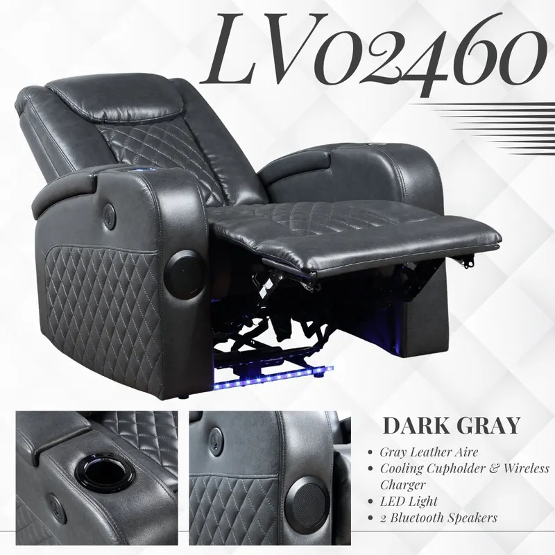 Alair Dark Gray Leather Aire Power Motion Recliner W Bluetooth — photo 5