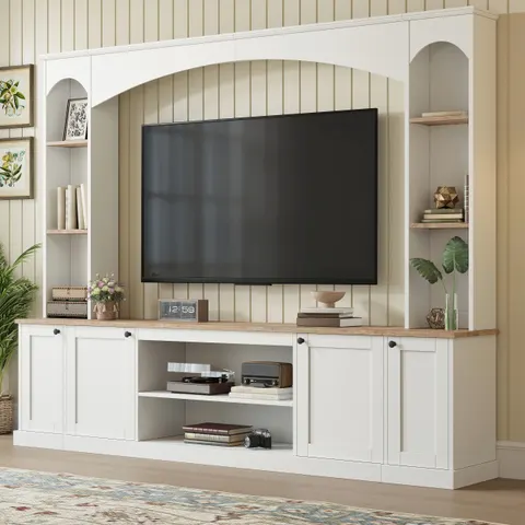 Elegant Arched Entertainment Center Wall Unit with Bookshelf