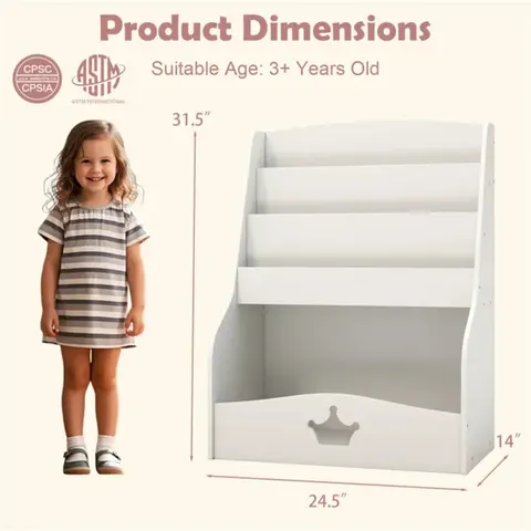 Kids 3-Tier Bookshelf & Toy Storage White