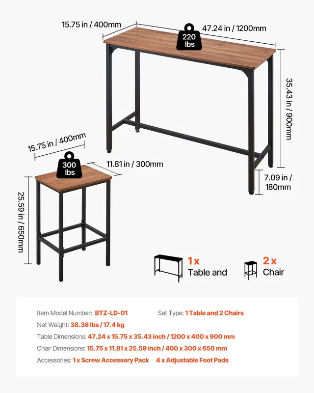 Bar Table — 3PCS 47″ Bars Tables Set — photo 3