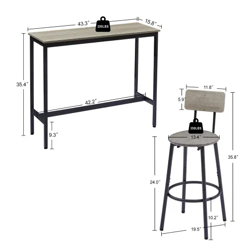 Bar Table Set with 2 Bar Stools PU Soft Seat with Backrest — photo 5
