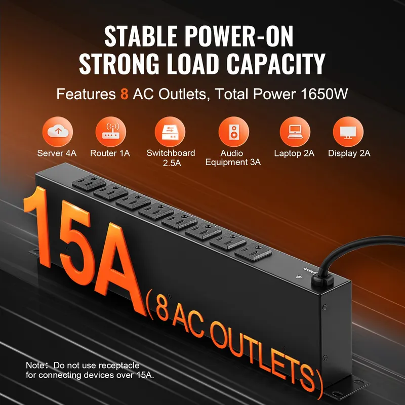19' 1U PDU 8 Outlets Rack Mount Power Strip Surge Overload — photo 5