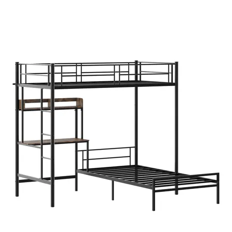 Twin Over Twin L-shaped Bunk Bed with Desk