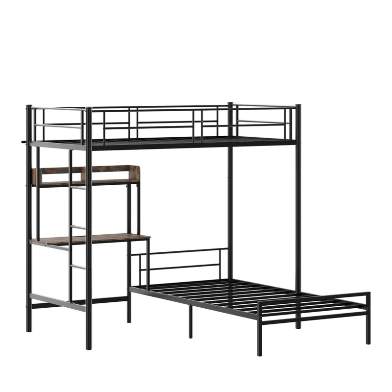 Twin Over Twin L-shaped Bunk Bed with Desk