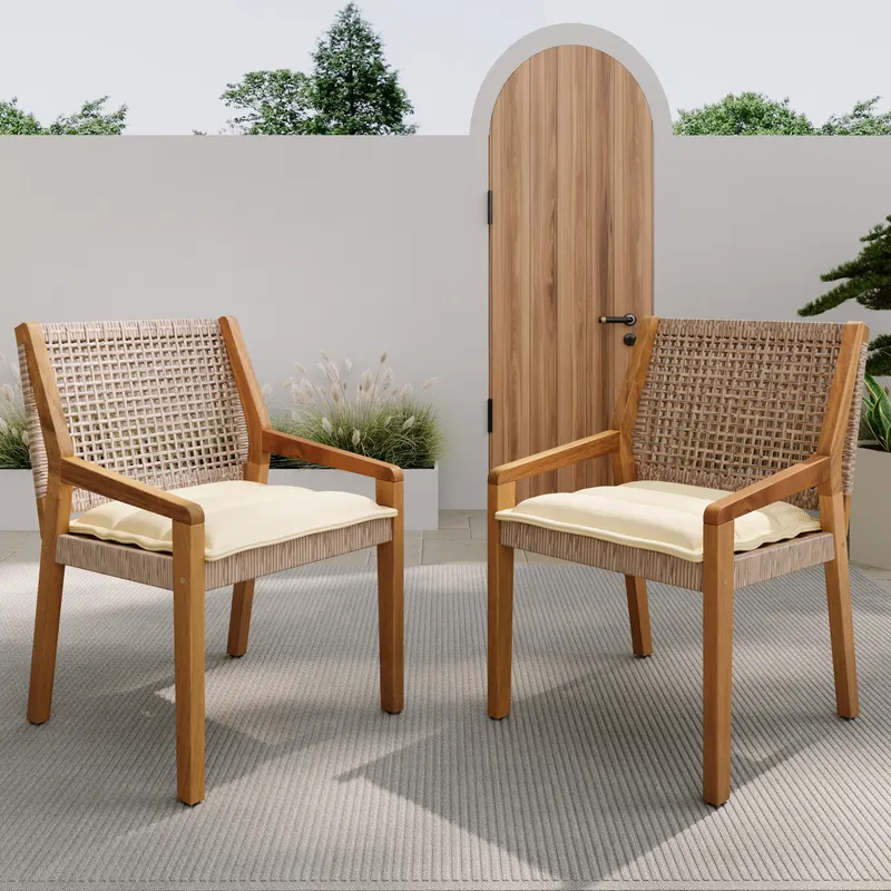 OUTDOOR DINING CHAIR -acacia Wood & Wicker with Cream Cushion
