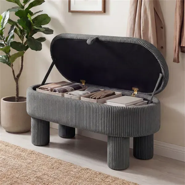 Gray 42 Inch Corduroy Storage Bench — photo 6