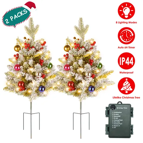 2Pcs Solar Powered Lighted Christmas Tree Urn Filler with Light