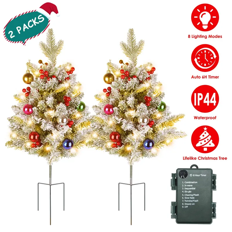 2Pcs Solar Powered Lighted Christmas Tree Urn Filler with Light