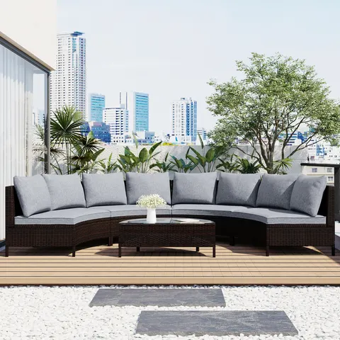 5 Pieces All-weather Brown PE Rattan Wicker Sofa Set Outdoor