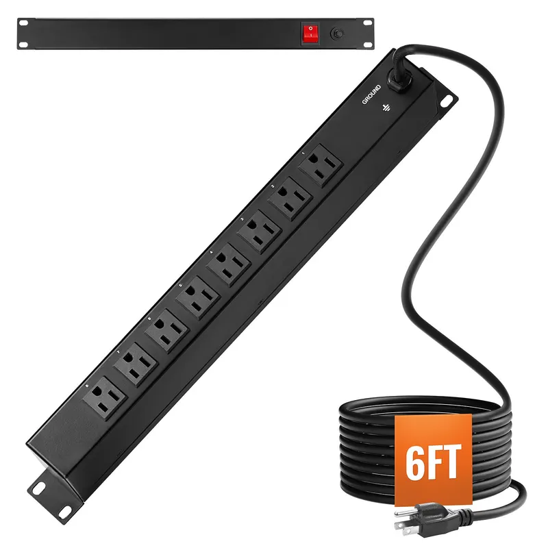 19' 1U PDU 8 Outlets Rack Mount Power Strip Surge Overload — photo 2
