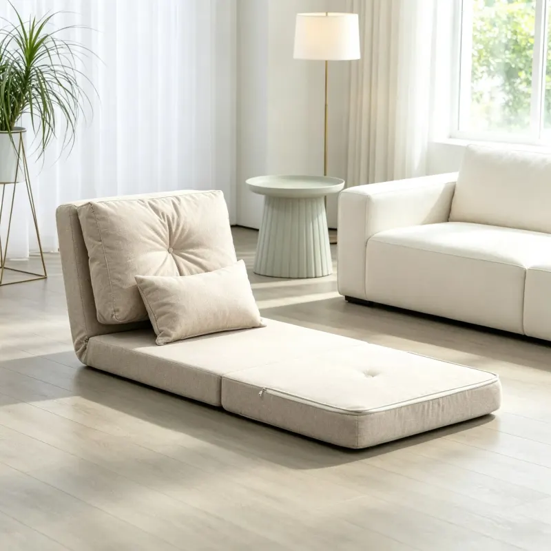 Beige Convertible Floor Sofa Bed No Assembly Required Folding — photo 2