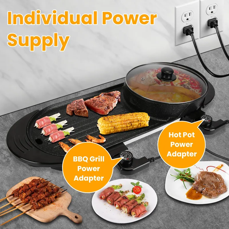 2200W 2 in 1 Electric Hot Pot with BBQ Grill Cooker Smokeless — photo 7