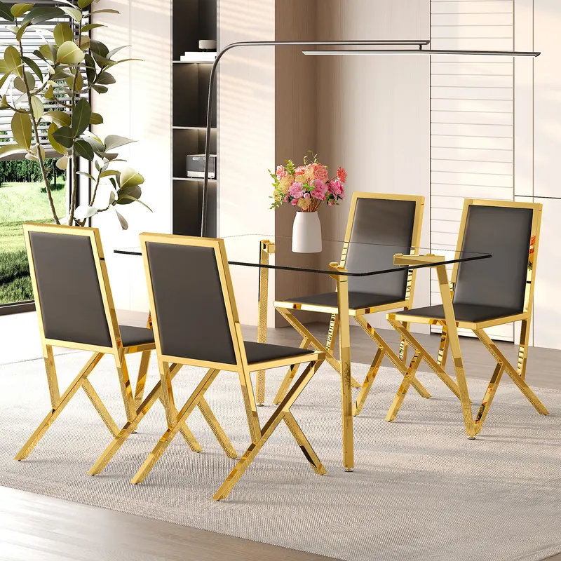 Table and Chair Set.51 X 31.5-inch Tempered Glass Dining Table