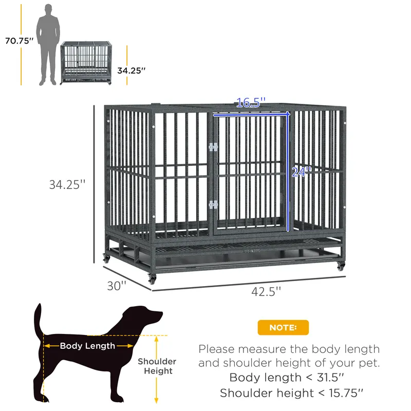 43" Heavy Duty Dog Crate Metal Cage Kennel with Lockable Wheels — photo 7