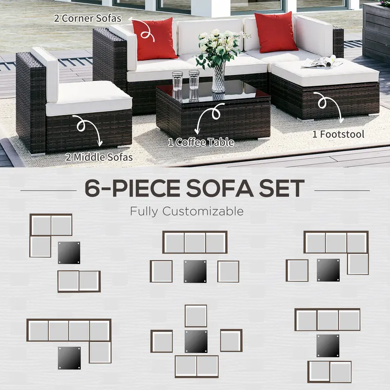 6 Piece Patio Furniture Set Outdoor Wicker Conversation Set All — photo 6
