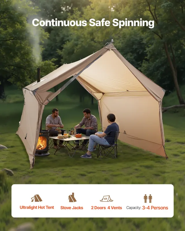 Cabin Hot Tent with Stove Jack Lightweight Waterproof 2 Persons — photo 4
