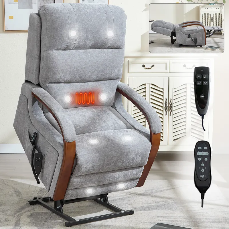 Power Grey Chenille Lift Recliner Chair Dual Motor Infinite — photo 7