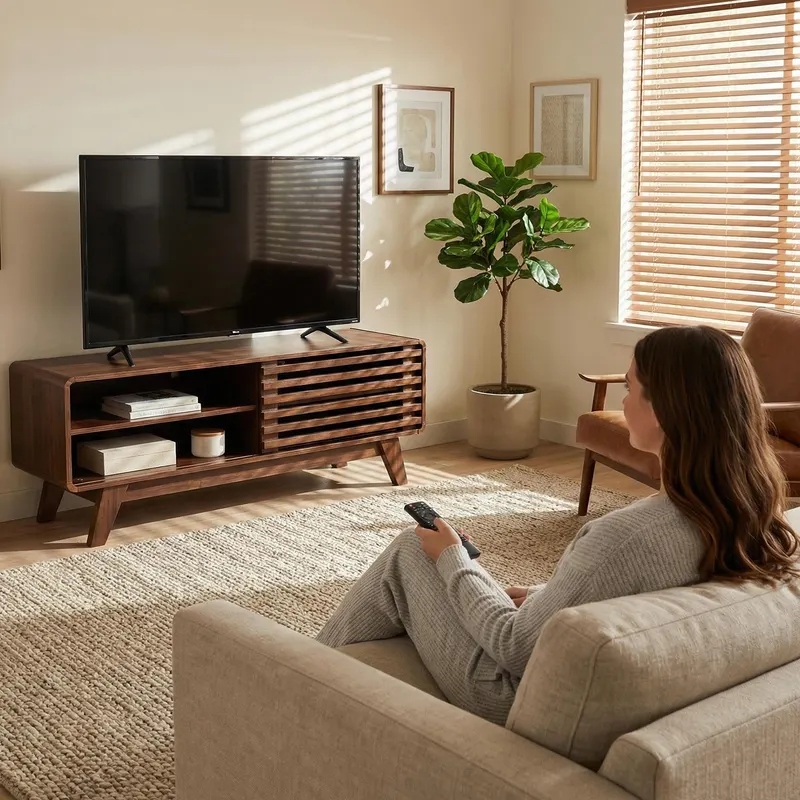 TV Stand with Storage — Entertainment Center with Slatted — photo 3