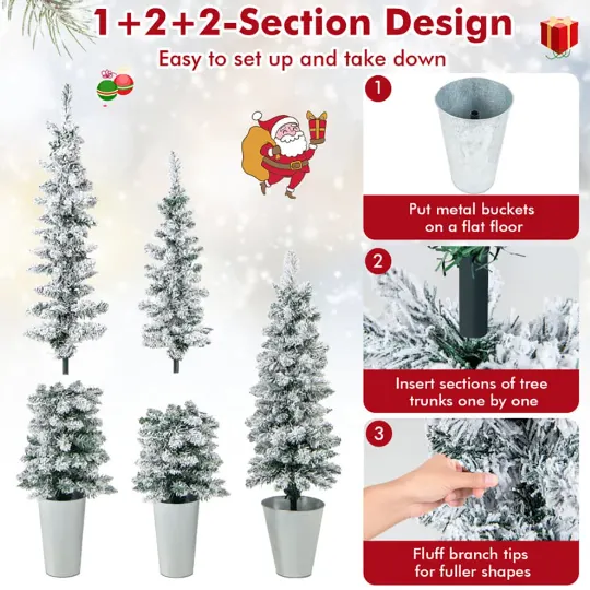 3 Pcs Set Potted Artificial Christmas Tree Snow Flocked Slim β photo 5