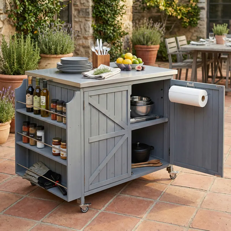 K & K 42.1 Outdoor Kitchen Island with Side Shelf