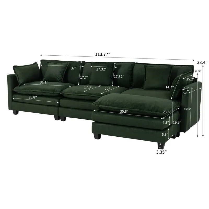 Modern 3seats with Ottoman 113.77"Sectional Sofa with Waist — photo 6