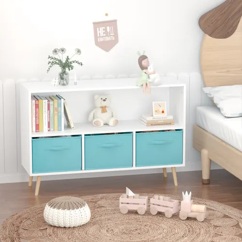 Fiberboard Children's Bookshelf with Foldable Fabric Drawers