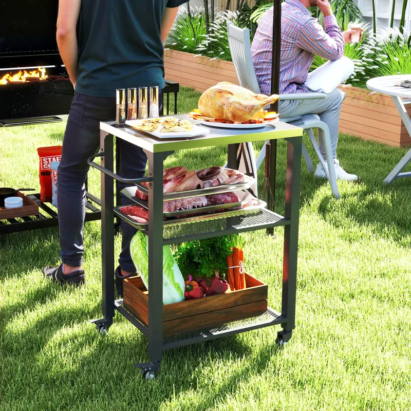 3-Shelf Outdoor Grill Cart with Stainless Steel Tabletop — photo 7