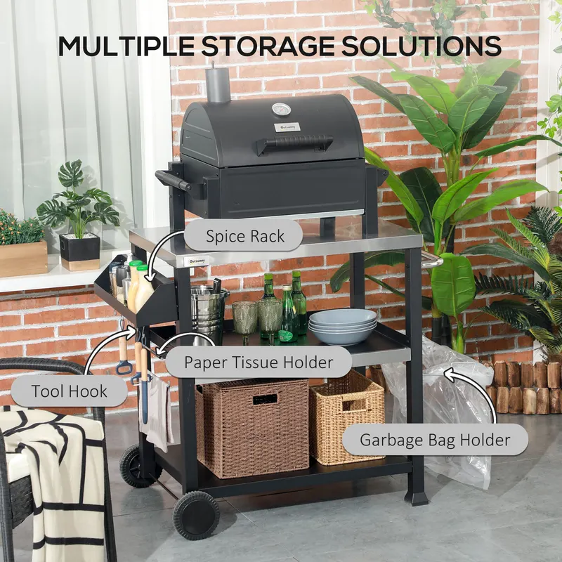 3-Shelf Outdoor Grill Cart Table with Side Handle — photo 8