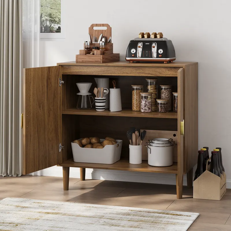 Walnut Wood Buffet Cabinet with Line Groove Design — photo 3