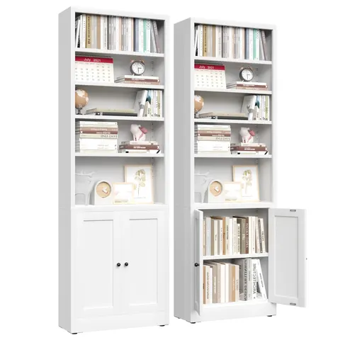 Metal Bookcase β 71 Inch Tall 5-Tier Bookshelf with Door