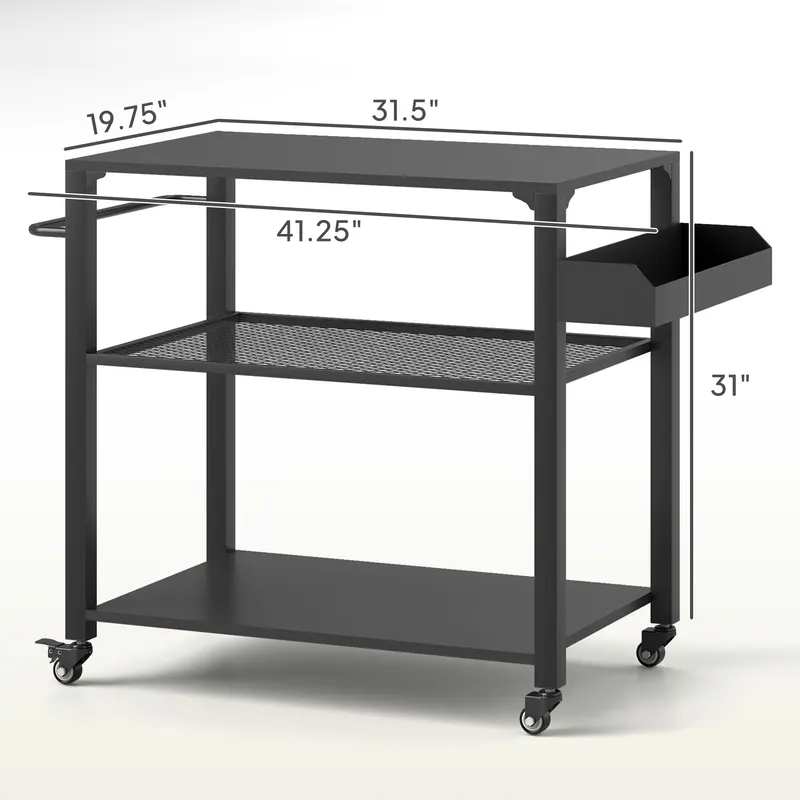 3-Tier Outdoor Grill Cart with Storage Racks — photo 3