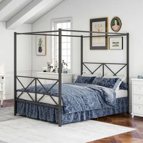 Metal Canopy Bed Frame — Platform Bed Frame Queen with X Shaped — photo 6