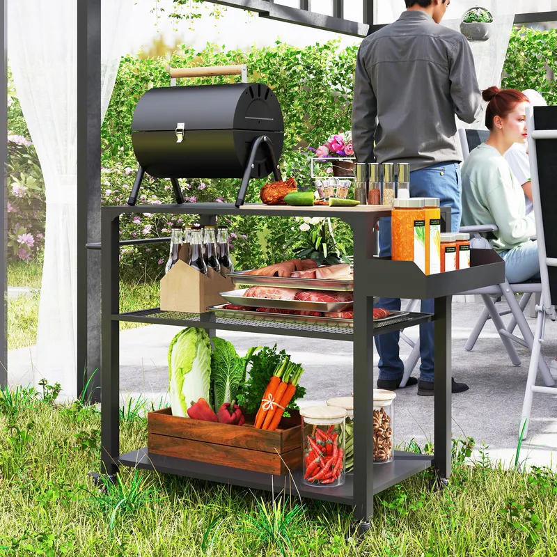 3-Tier Outdoor Grill Cart with Storage Racks — photo 7