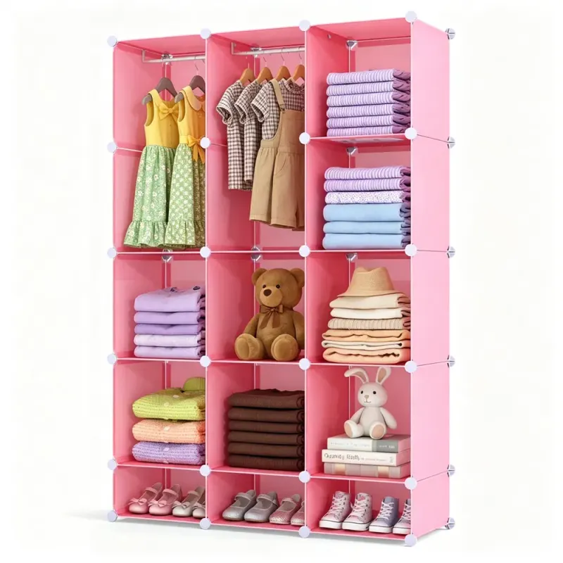 3-Cube Pink Modular Kids Closet