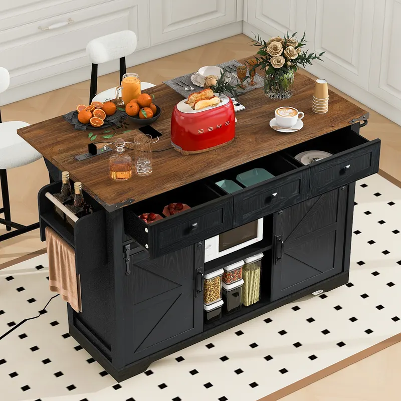 K&k 53.7 Farmhouse Kitchen Island with Power Outlet — photo 5