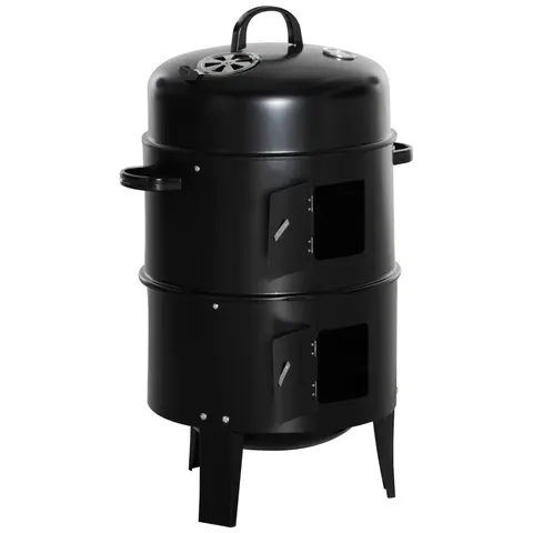 3-in-1 Vertical Charcoal BBQ Smoker Grill with 2 Cooking Areas