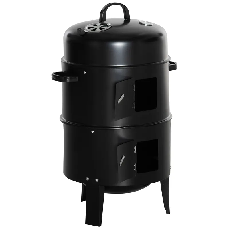 3-in-1 Vertical Charcoal BBQ Smoker Grill with 2 Cooking Areas