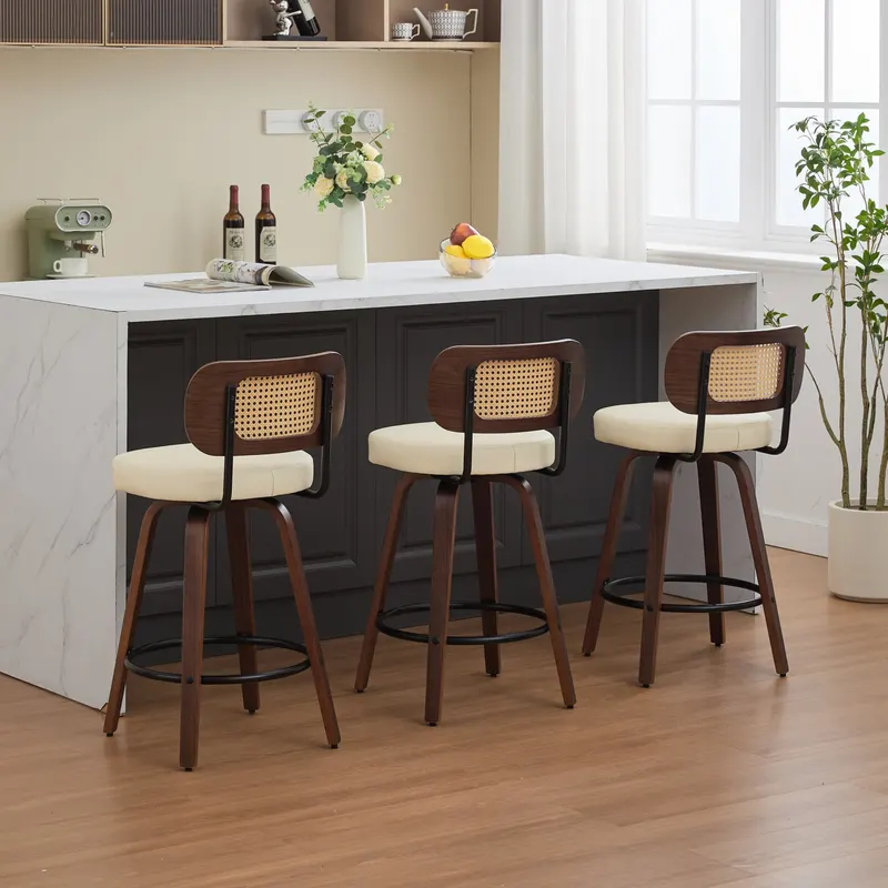 Set of 3 Counter Height Bar Stools 26 Inch Rattan Counter Height