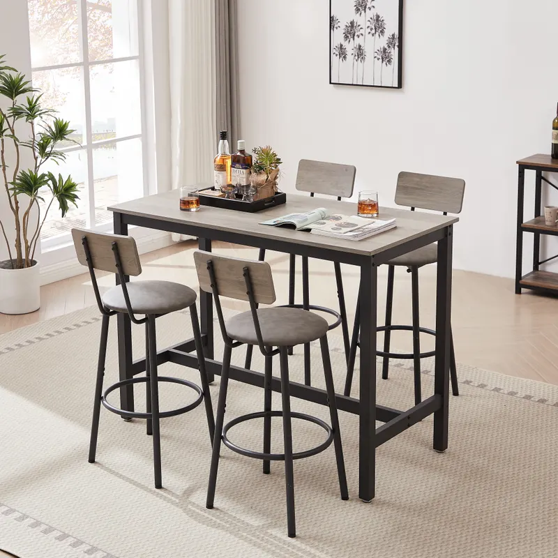 Bar Table Set with 4 Bar Stools PU Soft Seat with Backrest — photo 3