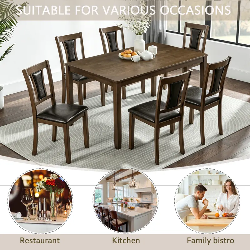 Modern 7-Piece Dining Table Set with 6 Upholstered Chairs — photo 6